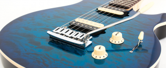 Music Man Axis Super Sport HH Trem - Balboa Blue Quilt - Rosewood Matching Headstock - No Pickguard