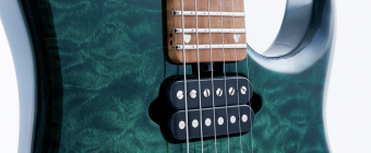 Music Man JP15 7 String - Teal Flame - Figured Roasted Maple - No Pickguard Фото 10