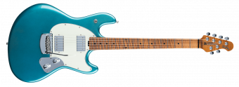 Music Man StingRay Guitar HH Trem - Vintage Turquoise - Figured Roasted Maple/Maple - Parchment