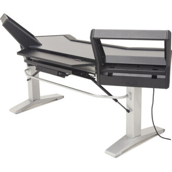 Argosy Halo-E2-H-B-M-S Halo Height Adjustable Desk, w/Mahogany Desk, Black End Panels, Silver Legs Фото 2