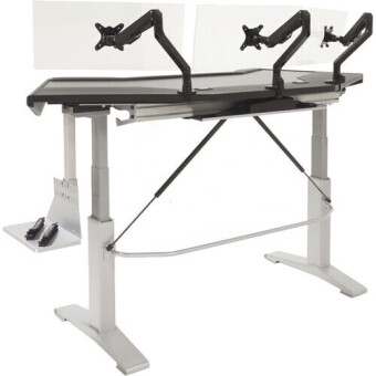 Argosy Halo-G-E-XM-B-T-S Halo GE, Height Adj Desk, Acc Drawer, 3) D8 Monitor Arms, CPU Shelf, Black Top&Silver Legs Argosy Halo-G-E-XM-B-T-S Halo GE, Height Adj Desk, Acc Drawer, 3) D8 Monitor Arms, CPU Shelf, Black Top&Silver Legs Фото 4