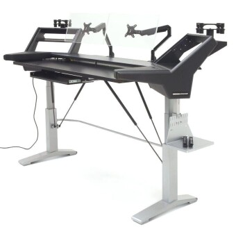 Argosy Halo-K88-E2-XC-B-M-S Halo K88 Height Adj Mahogany Ultimate - Halo K88.E2, 2 Shelves, Pr 160 SpkrPlatform, KybdTray,2)D8 MonArms,CPU Shelf