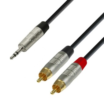 Adam Hall Cables K4 YWCC 0300 - Audio Cable REAN 3.5 mm Jack stereo to 2 x RCA male 3 m